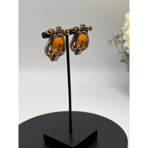 Swarovski SAL Brown Amber Crystal Maltese Cross Set Large Pierced Earrings - Picture 4 of 8